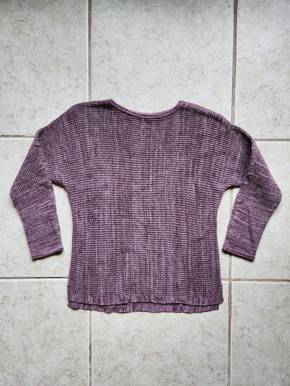 Pure Jill Womens S Heather Purple Ribbed Knit Sweater Cotton Rayon Scoop Neck